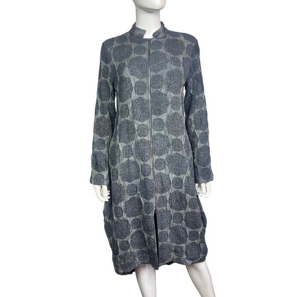 Bryn Walker Women's XS Gray Lagenlook Crinkle Artsy Polka Dot Zip Up Jacket EUC - Picture 1 of 4